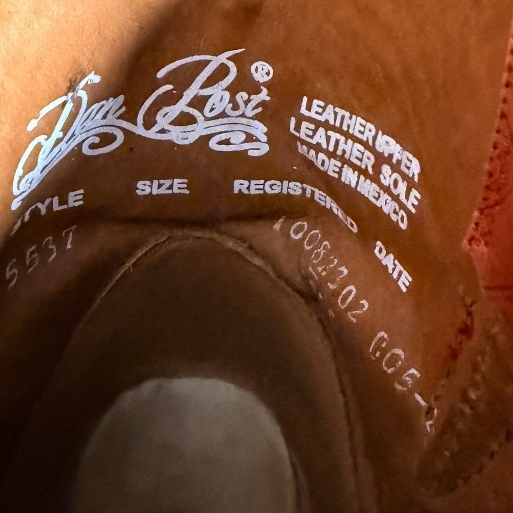 Vintage Dan Post Red Tooled Leather Cowboy Boots Women 7.5 M Square Toe Western - Picture 11 of 12